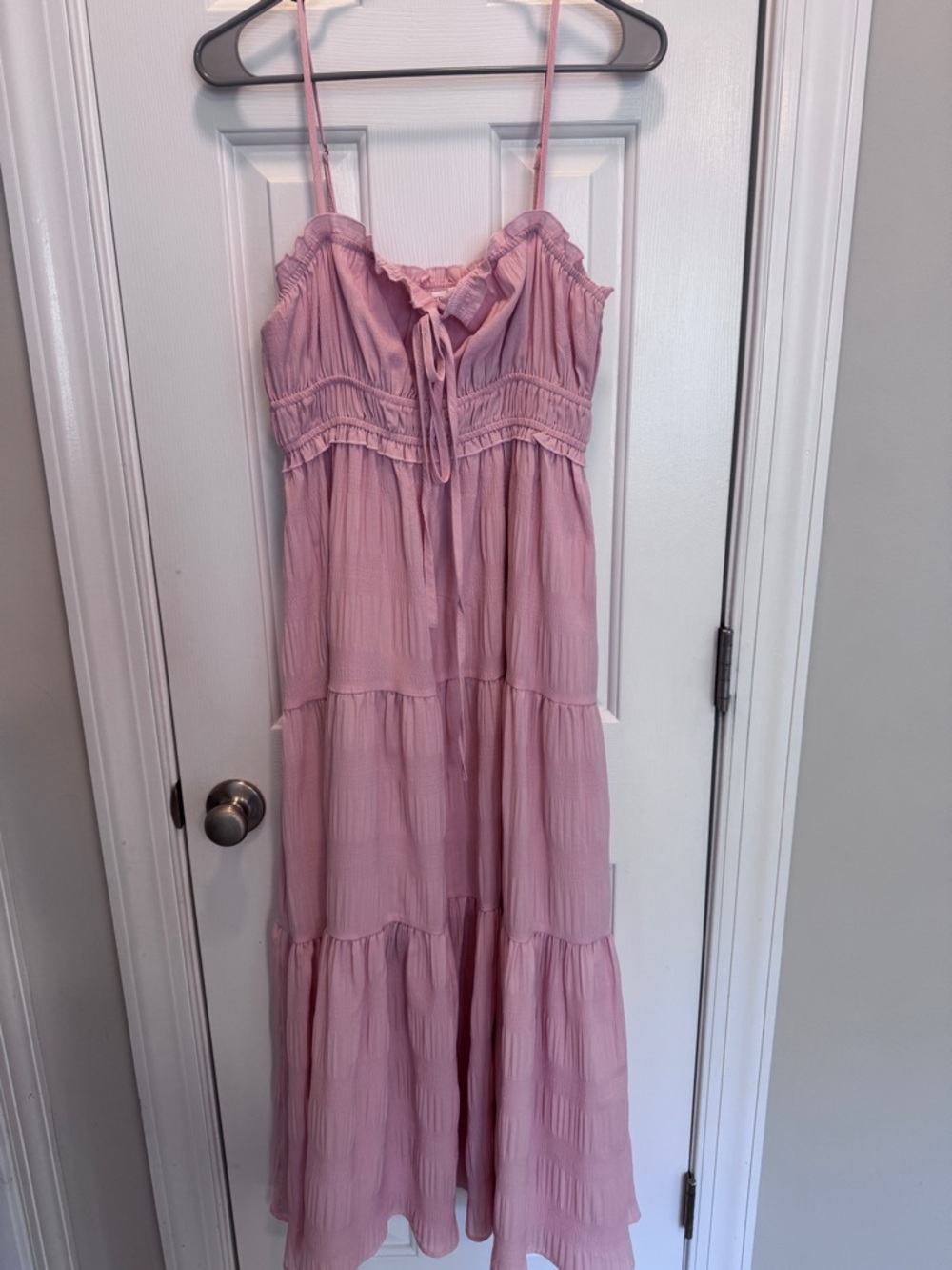 Light Pink Tiered Maxi Dress with Tie Front